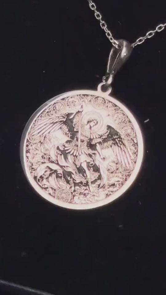 14k Solid Gold Archangel Michael Pendant Necklace - Divine Protection, Angelic Guardian