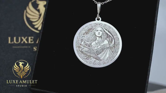 14k Solid Gold Celtic Morrigan Necklace: Goddess of War and Fate in Sterling Silver
