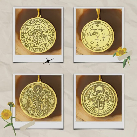 14k Solid Gold Archangel Gabriel Medallion Necklace: Gold-Plated Spiritual Pendant