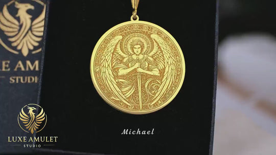 14k Solid Gold Archangel Michael Pendant - Gold Plated Guardian Angel Necklace